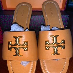 Tory Burch Tan Sandals with Gold Logo